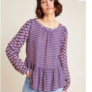 Maeve By Anthropologie Cheyenne Peplum Blouse Size Medium
